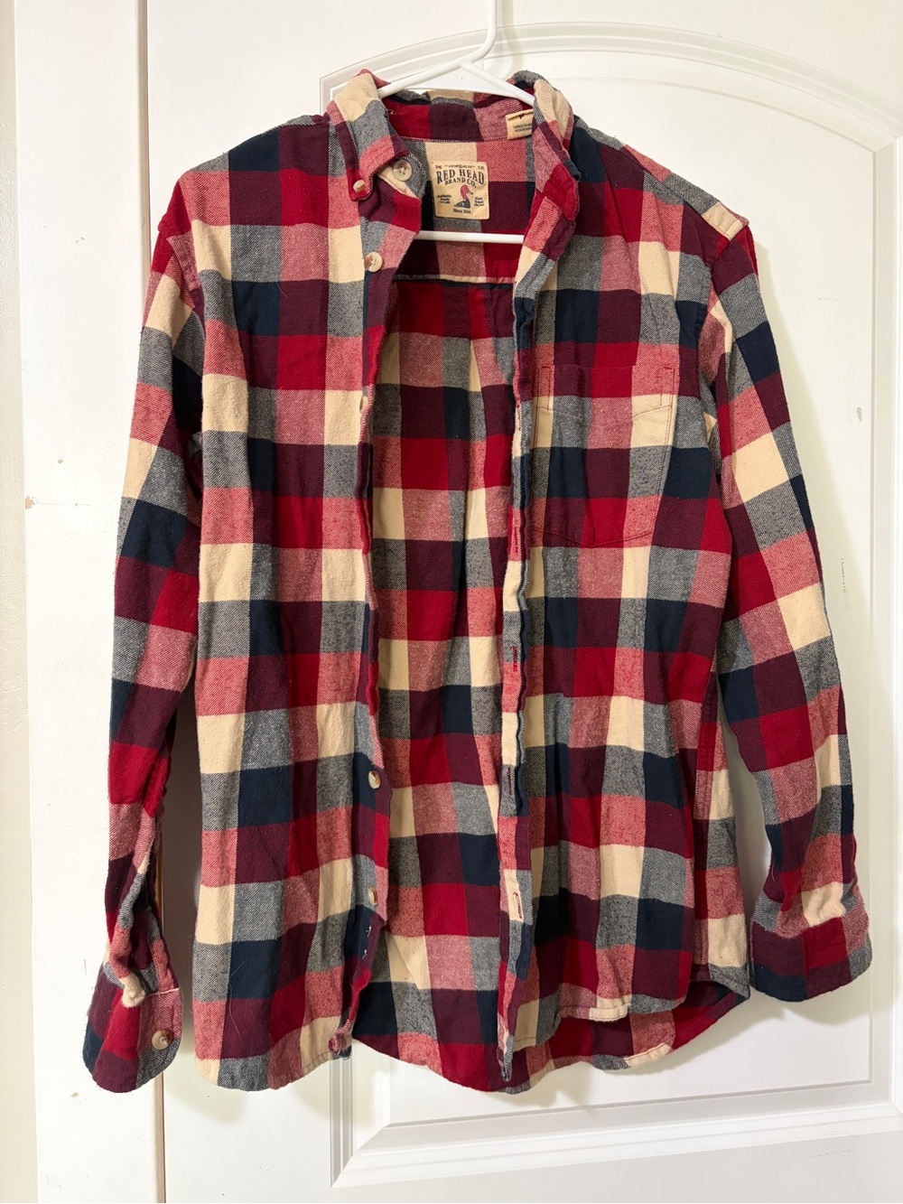 RedHead brand- Red, Navy & Cream Plaid Button-Down Flannel Shirt